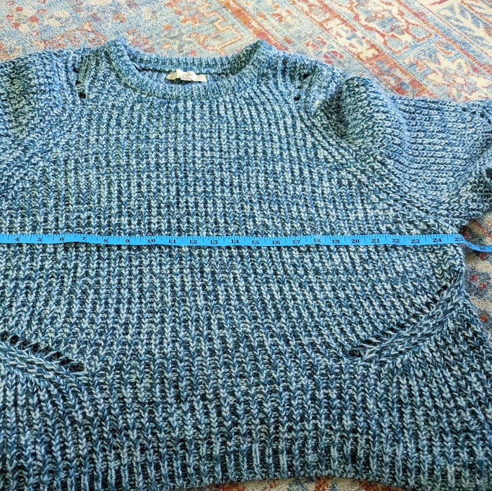 NEW LOFT Ann Taylor Women's XL Open Knit Detail Sweater Blue Marled Long Sleeve - Picture 9 of 11